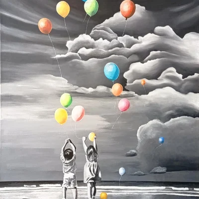 Du noir nait la couleur lacher de ballons